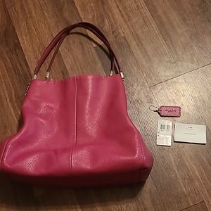 Pink Ruby Pebble Grain Leather COACH Madison Phoebe Tote Handbag Purse